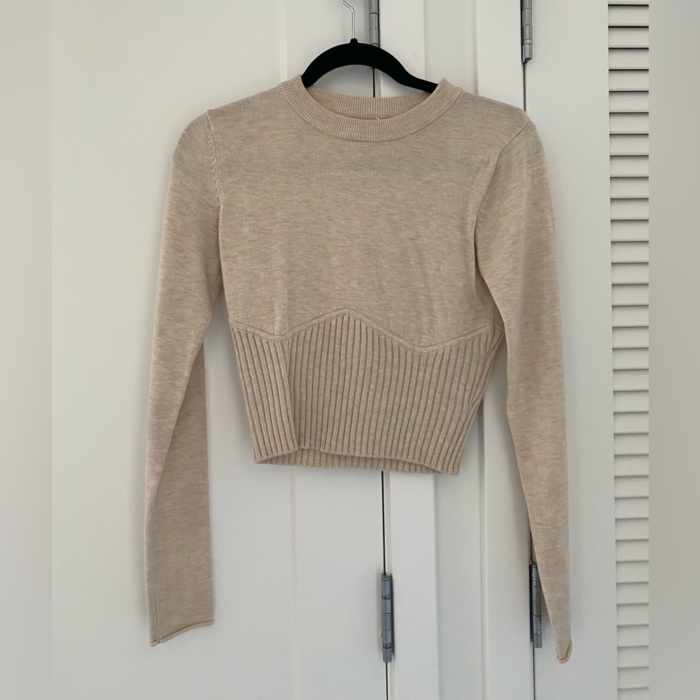 Beige ribbed corset style sweater